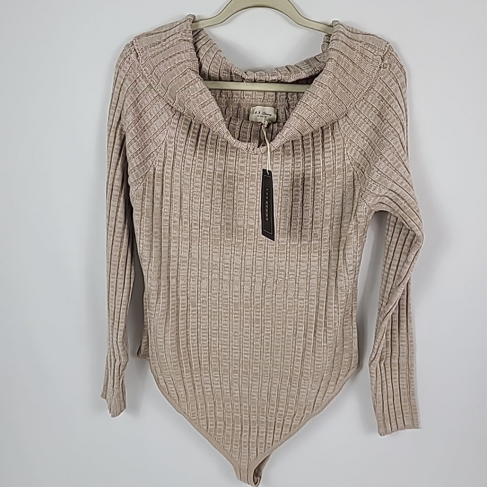 NEW 143 Story Women's Sweater Weather Bodysuit Beige Cowl Neck Longsleeve Sz 3X